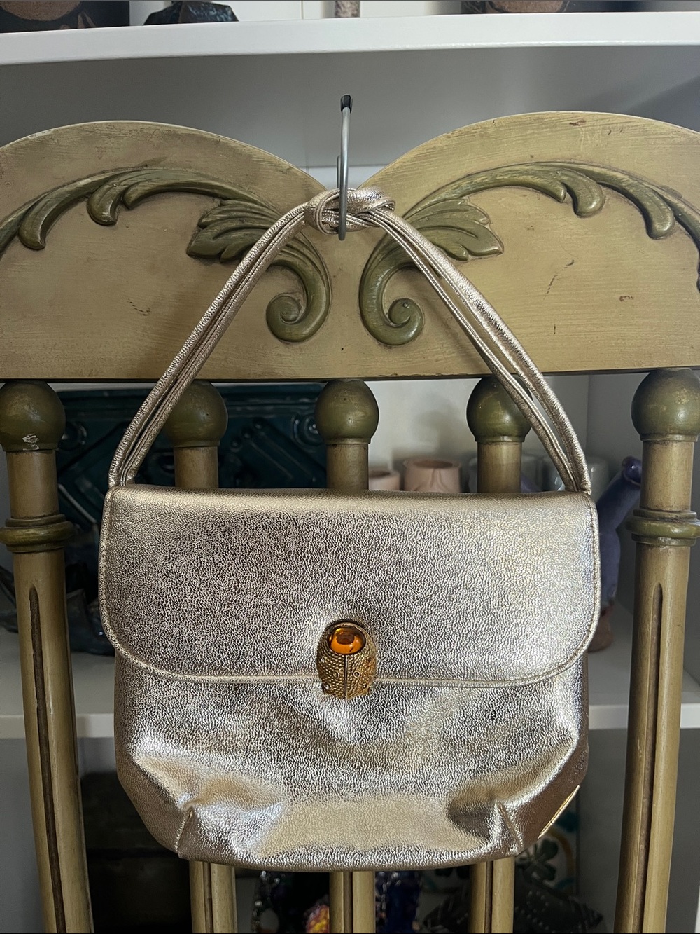 Miss Lewis Metallic Gold Shoulder Bag with Amber Accent
